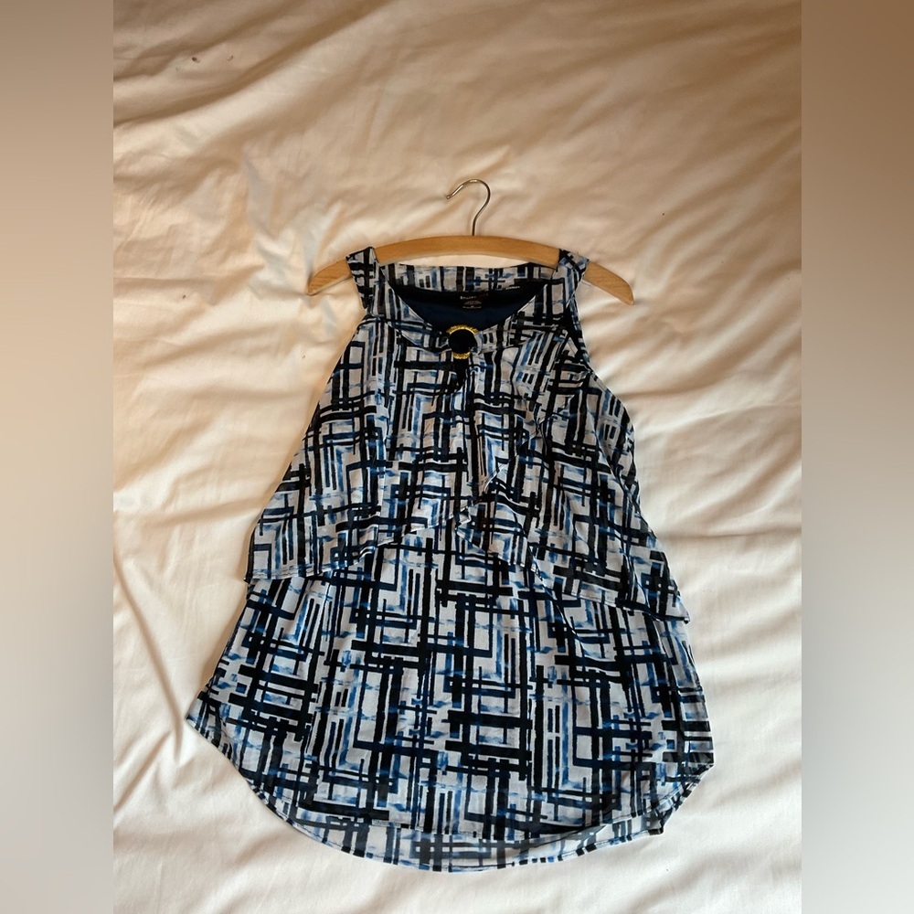 Robert Louis Blue and Black Patterned Tank Blouse Size M